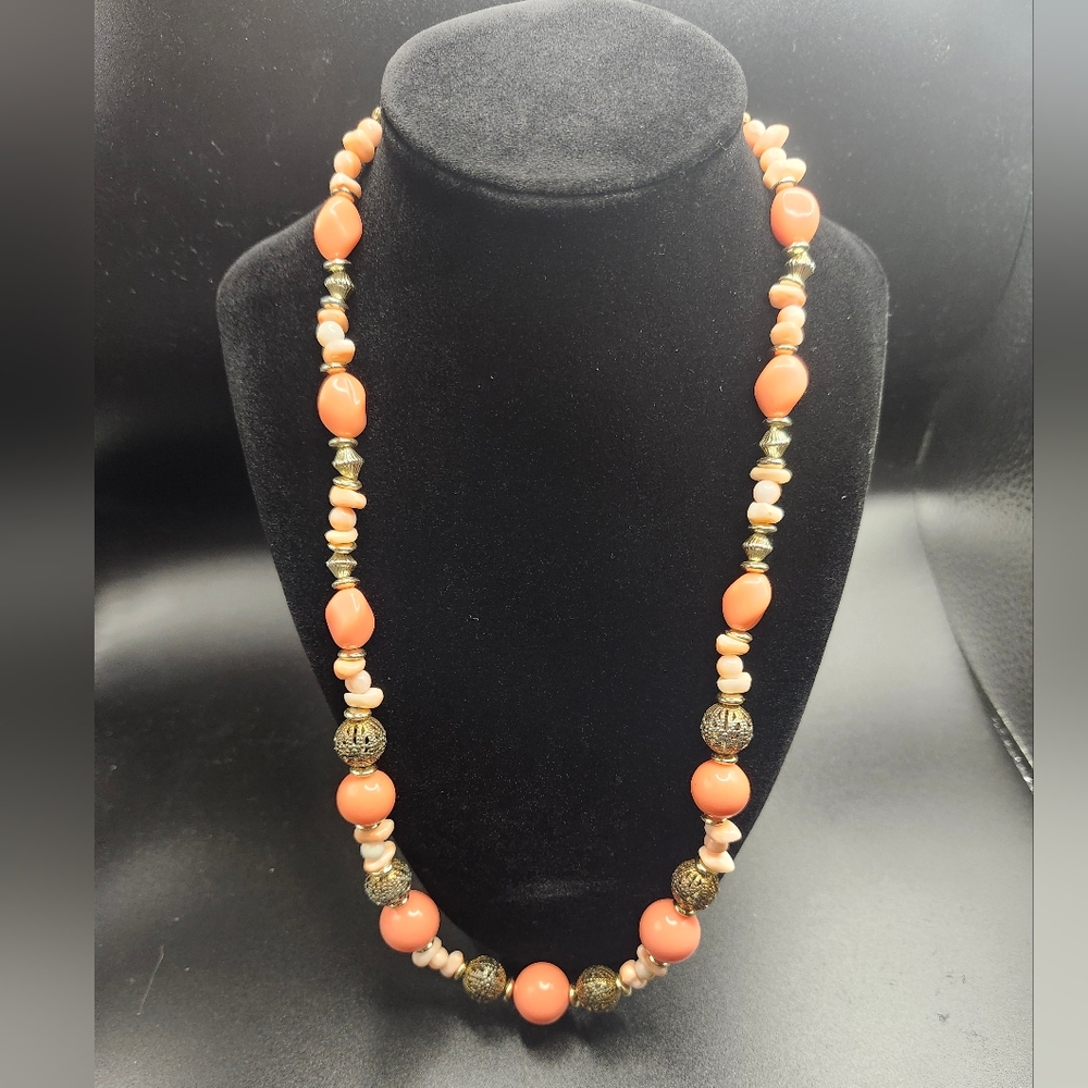 Coral Beaded, stone Necklace